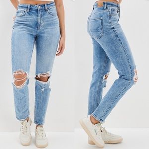 American Eagle Strigid Ripped High Rise Mom Jeans